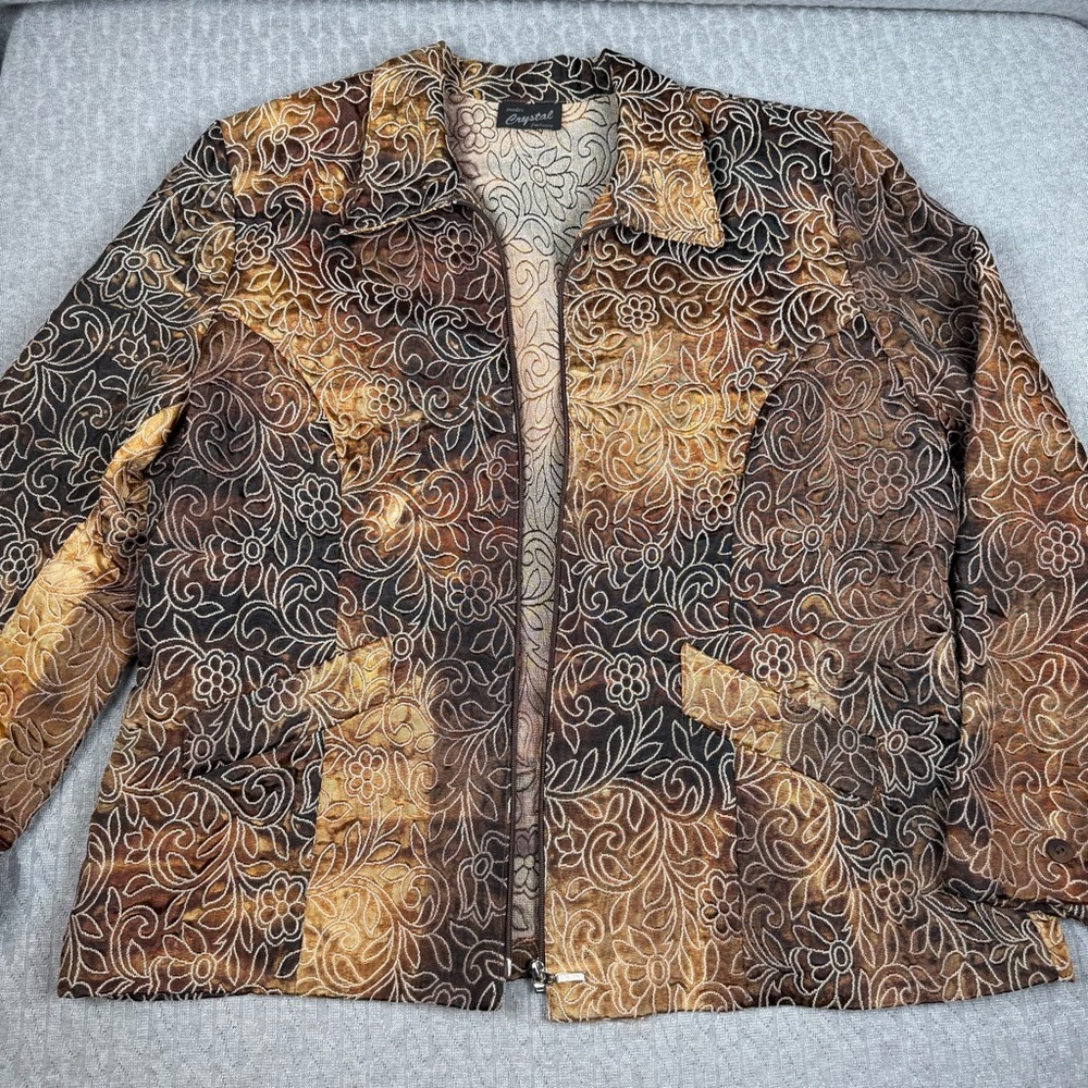 Brown and Gold Floral Quilted Jacket